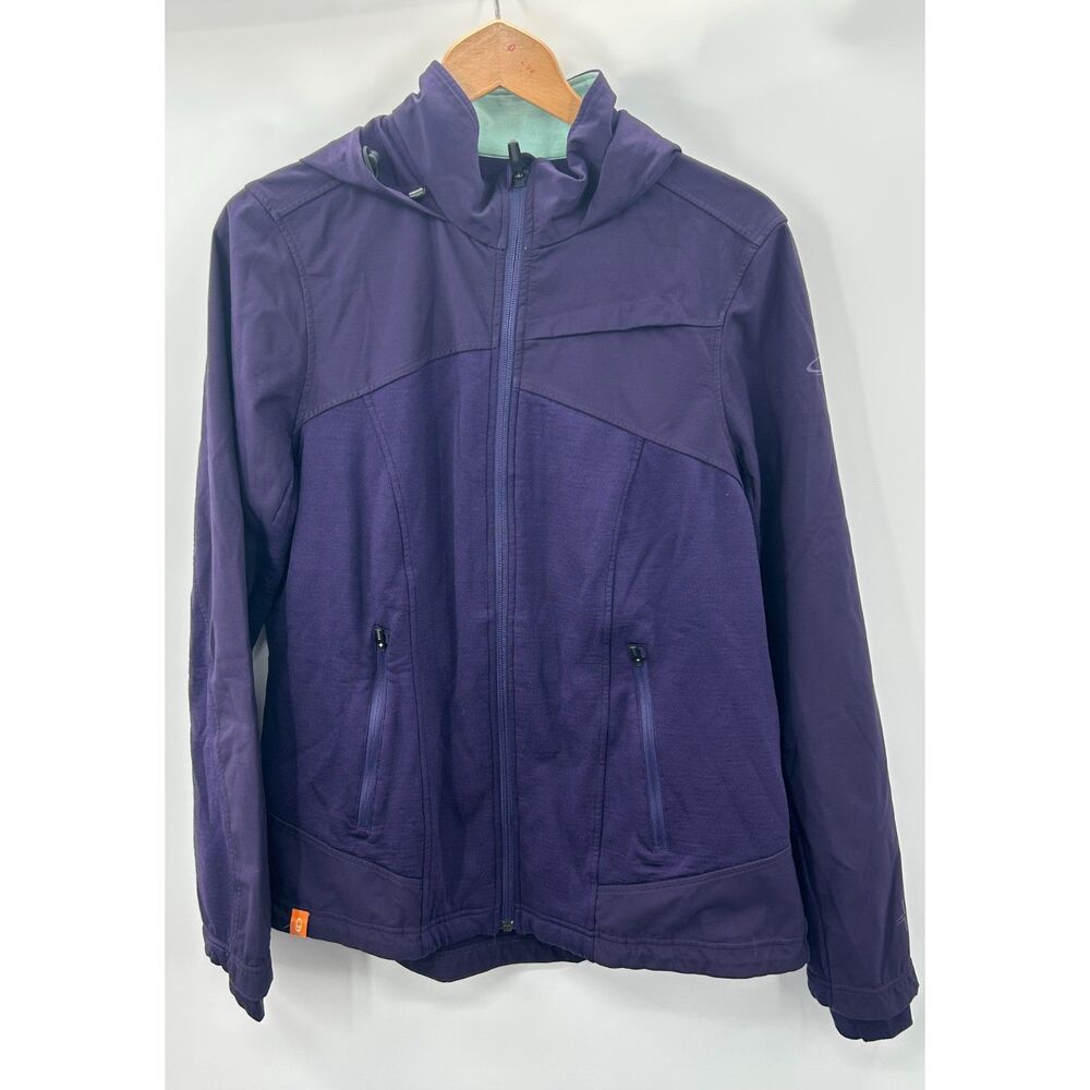 Icebreaker Jacket Womens XL Purple Wool Full Zip Coat Mid Layer Wind Hooded